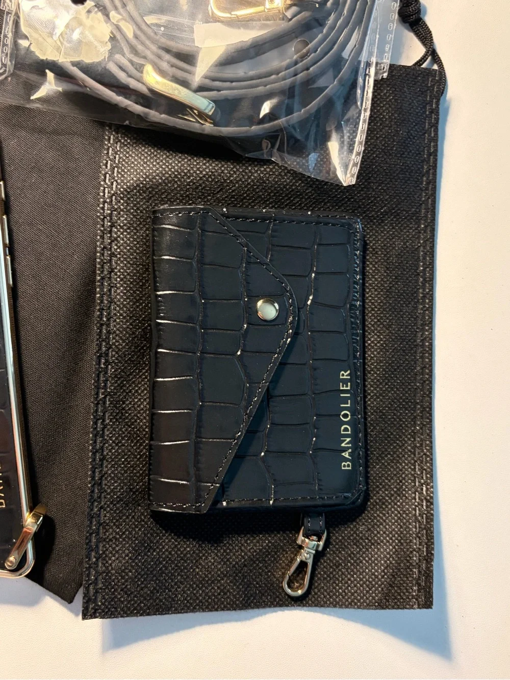 Bandolier Remi Magnet Black Croc Leather Phone Case with Card Wallet 17Air